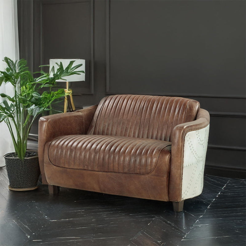 Brancaster - Loveseat - Retro Brown Top Grain Leather & Aluminum - R&R Furniture Gallery (Fountain Valley, CA)