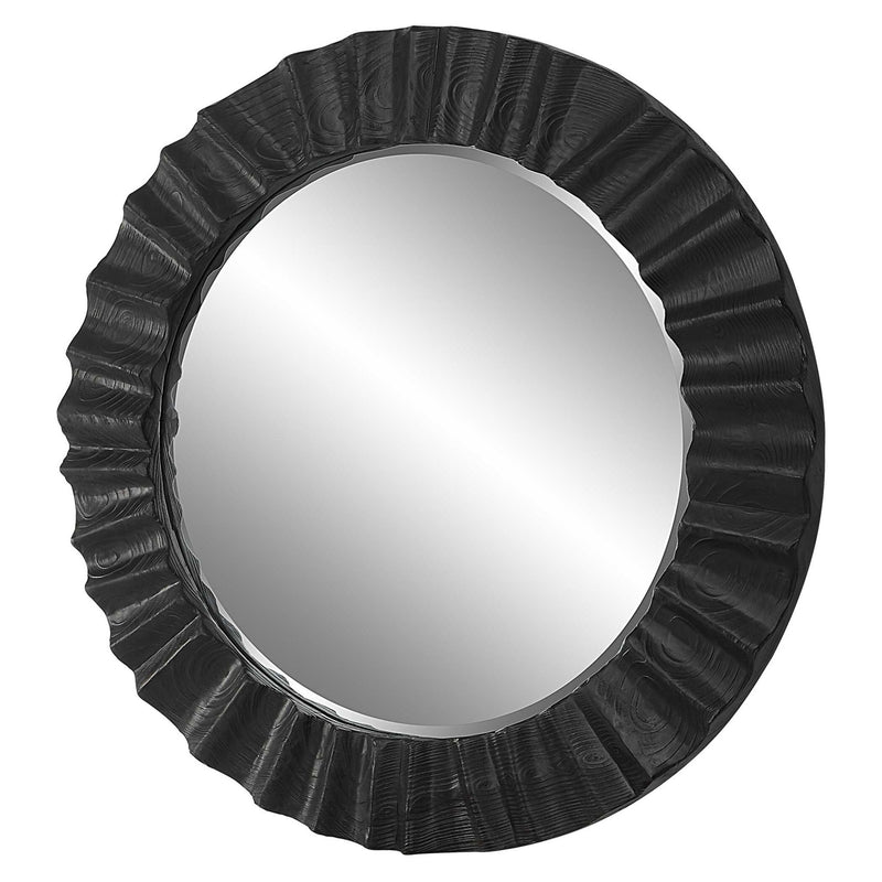 Uttermost Caribou round black accent mirror with a sleek, modern frame, ideal for contemporary wall decor.