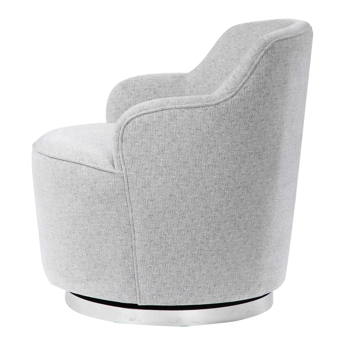 Gray Hobart casual swivel chair by Uttermost featuring a modern design with a rounded back and cushioned seat.