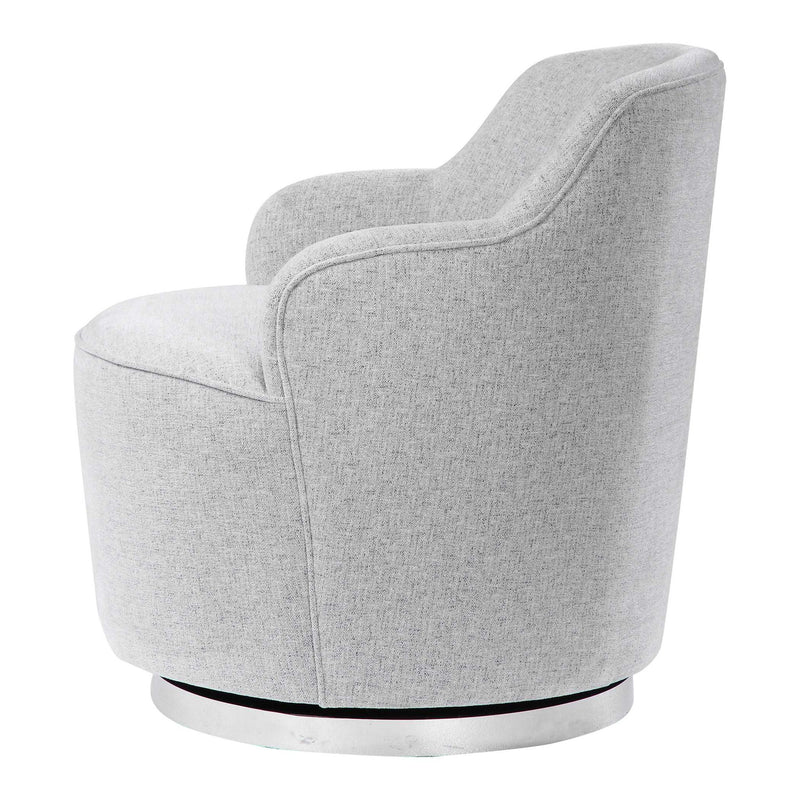 Gray Hobart casual swivel chair by Uttermost featuring a modern design with a rounded back and cushioned seat.