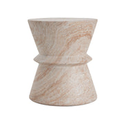 Beige lightweight concrete side table with travertine top, suitable for indoor or outdoor use, by Noble House.