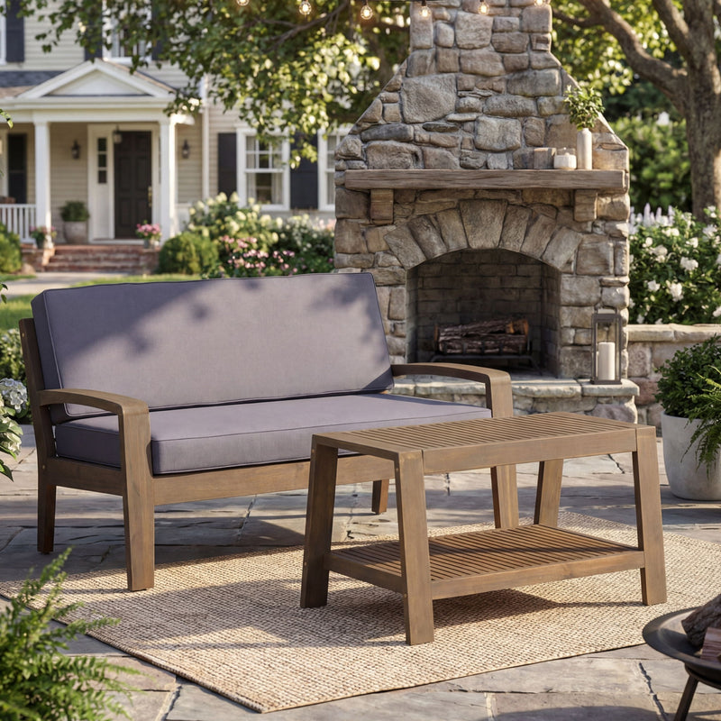 2 Piece Outdoor Conversation Set (Loveseat & Coffee Table With Water-Resistant Cushions) - R&R Furniture Gallery (Fountain Valley, CA)