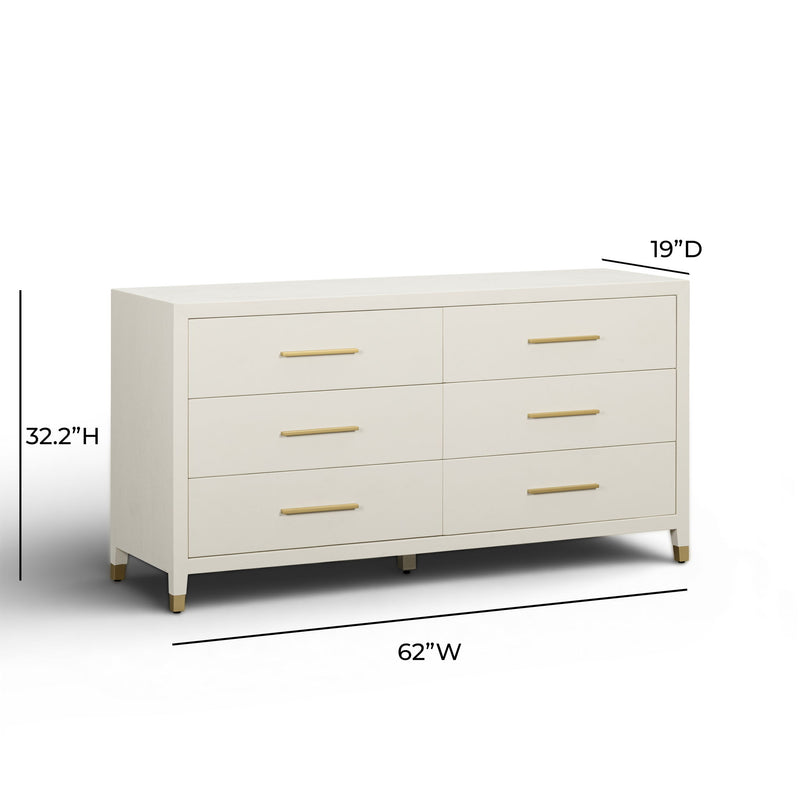 Dani - Faux Shagreen 6-Drawer Dresser - Cream - R&R Furniture Gallery (Fountain Valley, CA)