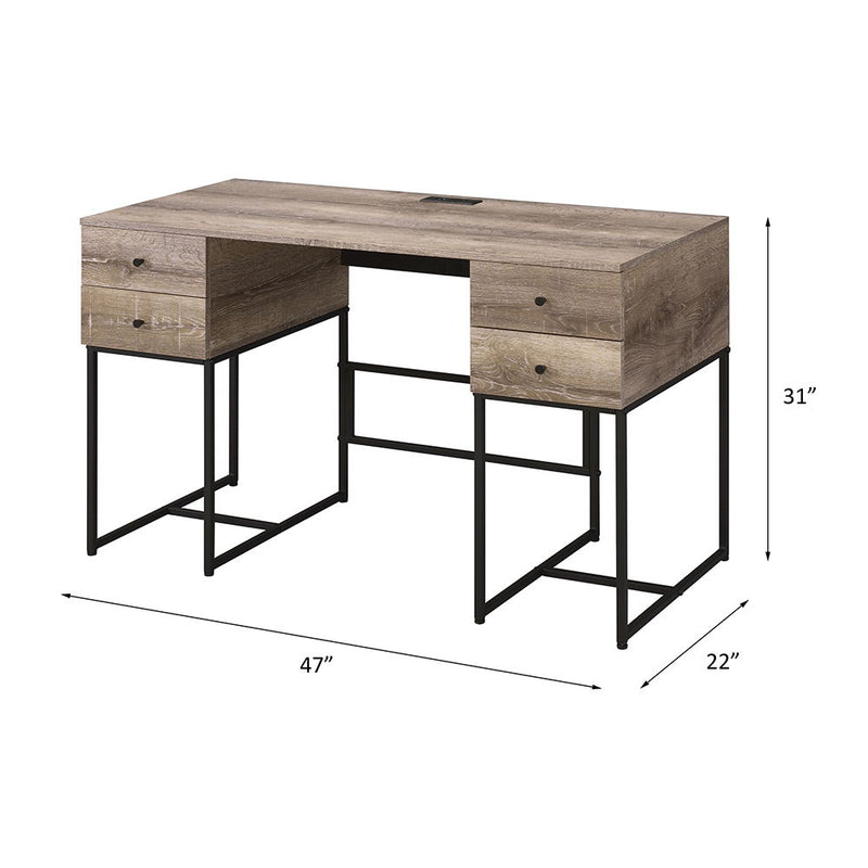 Desirre - Writing Desk With USB - Rustic Oak & Black - R&R Furniture Gallery (Fountain Valley, CA)