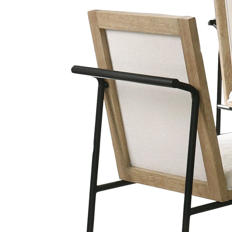 Tate - Round Dining Table With Cream Color Upholstered Chairs (Set of 5) - Oak Finish - R&R Furniture Gallery (Fountain Valley, CA)