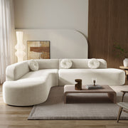 Extra Large Sectional Sofa Soft Fabric Upholstery, Elegant Curved Design With 3 Round Cushions, High - Resilience Foam For Ultimate Comfort - Beige - R&R Furniture Gallery (Fountain Valley, CA)