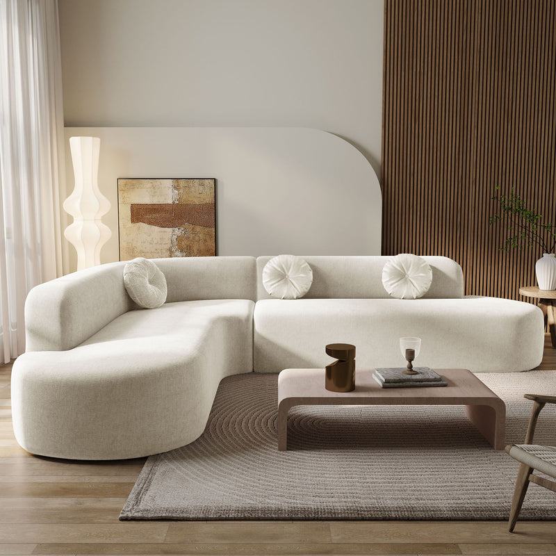 Extra Large Sectional Sofa Soft Fabric Upholstery, Elegant Curved Design With 3 Round Cushions, High - Resilience Foam For Ultimate Comfort - Beige - R&R Furniture Gallery (Fountain Valley, CA)