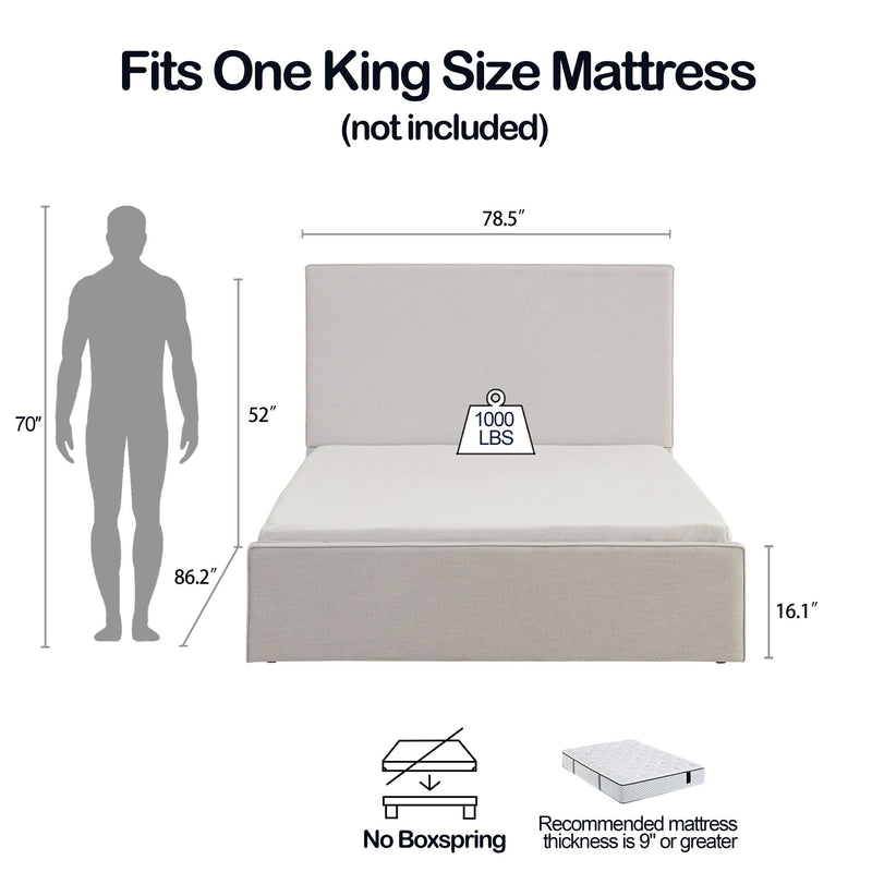 House & Home Furniture Lucas tall upholstered bed headboard with padded fabric in a modern bedroom setting