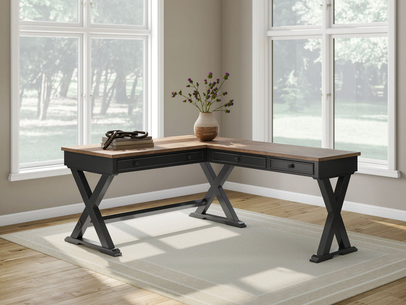 Wildenauer - Home Office Desk And Return - Brown / Black - R&R Furniture Gallery (Fountain Valley, CA)