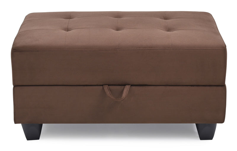 Contemporary upholstered storage ottoman by Glory Furniture with a sleek fabric finish and a spacious top for seating or storage.