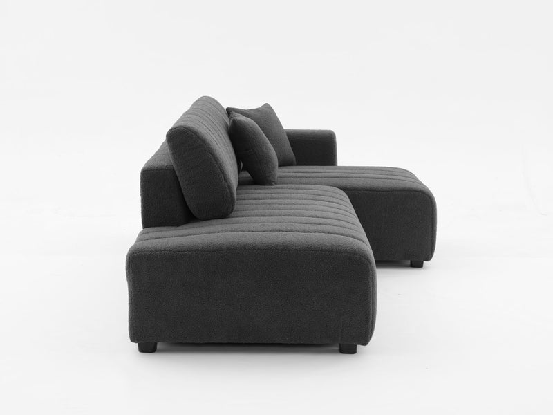 Urban Retreats Jessica lamb wool sectional sofa with chaise, stationary sectional in soft lamb wool fabric, modern living room setup.