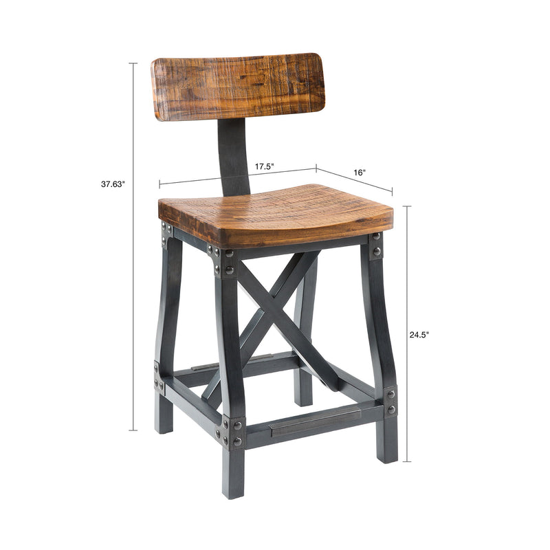 Industrial Counter Stool With Back Removable Solid Acacia - Amber - R&R Furniture Gallery (Fountain Valley, CA)