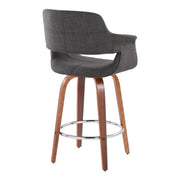 Set of two Lumi Source vintage mid-century modern counter stools with swivel, fixed height, round footrest, and sleek design.