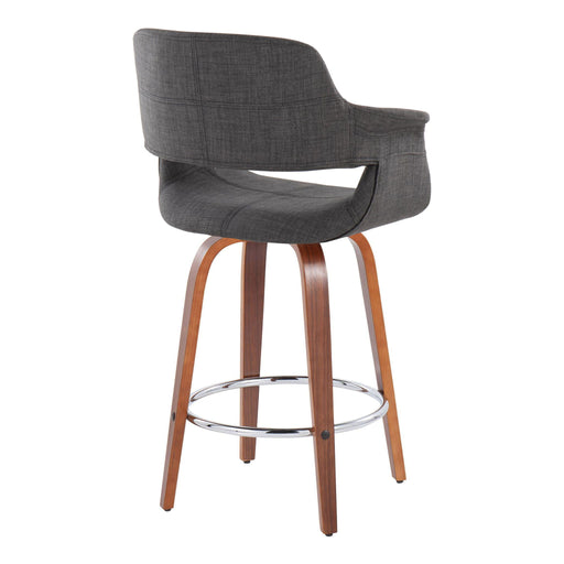 Set of two Lumi Source vintage mid-century modern counter stools with swivel, fixed height, round footrest, and sleek design.