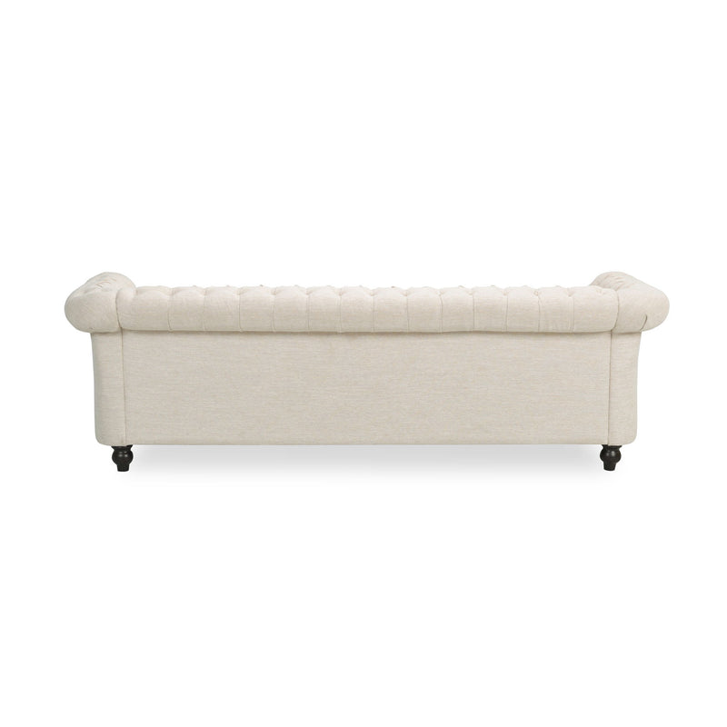 Noble House Chesterfield style 3-seater sofa with deep button tufting and classic stationary design in a rich upholstery fabric.