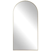 Antique brass Crosley arch wall mirror by Uttermost with a sleek, curved frame and reflective glass for elegant decor.