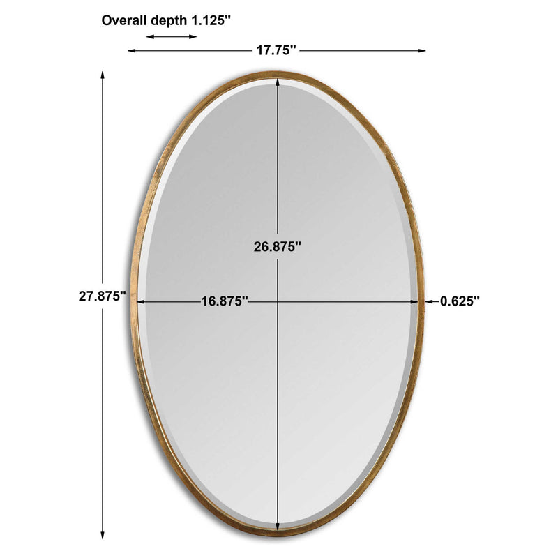 Uttermost Herleva gold oval wall mirror with a sleek, modern design, hanging on a wall for stylish home decor.