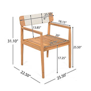 Creative Braided Acacia Wood Outdoor Dining Table And Chairs With Armrests (Set of 2) - Teak / White - R&R Furniture Gallery (Fountain Valley, CA)