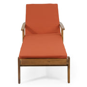 Noble House Jason chaise lounge with adjustable backrest in acacia wood for outdoor patio relaxation.