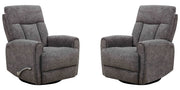 Pair of Parker Living Natalia manual swivel glider chairs with plush upholstery and modern design, set of two.