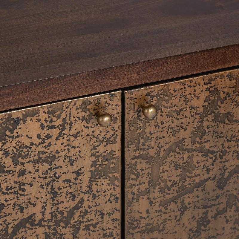 Classic Home Avara 4-door brown cabinet with sleek buffets design, featuring multiple storage compartments.
