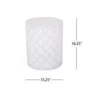 Outdoor antique white end table from Noble House, featuring a rustic design with a round top and sturdy legs.