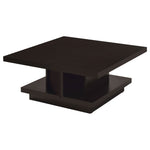 Square Coffee Table With Geometric Design And Storage Shelf - Cappuccino
