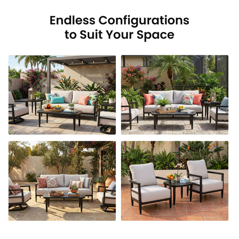 Outdoor Elegance rounded corners coffee table by Life Outside, showing a sleek outdoor table with smooth edges and modern design.