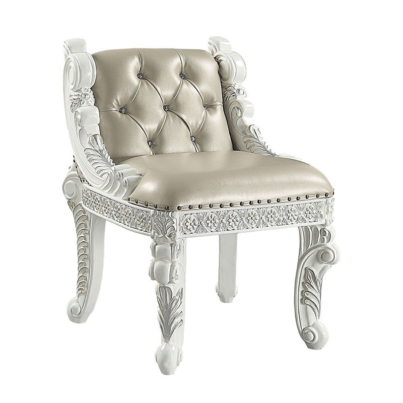 Vanaheim - Vanity Stool - Beige Synthetic Leather & Antique White - R&R Furniture Gallery (Fountain Valley, CA)