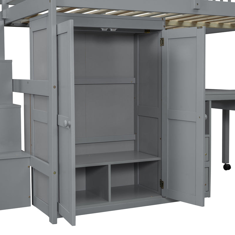 Loft Bed With Stairs, Bookshelf, Drawers, Desk & Wardrobe, Space Saving Multifunctional Furniture - R&R Furniture Gallery (Fountain Valley, CA)