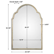 Uttermost Brayden Petite Arch Silver Wall Mirror with a sleek, curved frame, ideal for modern interior decor.