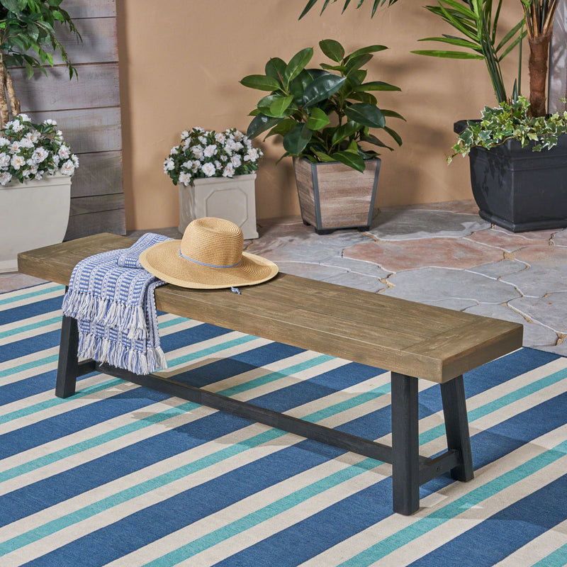Noble House Cloud outdoor bench with acacia wood frame and slat panel design, ideal for garden or patio seating.