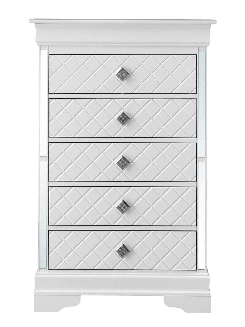 Silver Champagne Verona accent chest by Glory Furniture featuring sleek design and elegant storage.