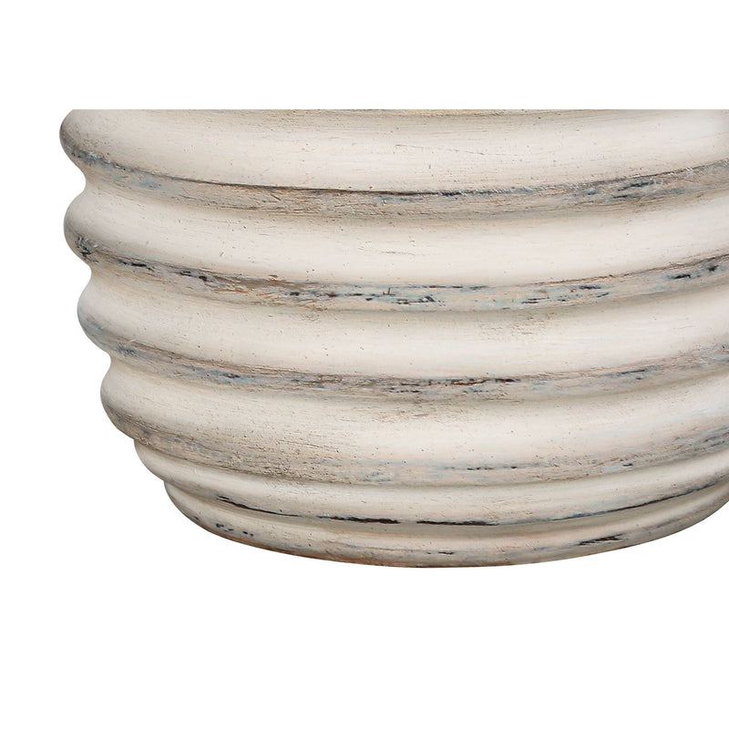 Cream resin transitional table lamp by 8th Street with a sleek, modern design and a rounded base, perfect for accent lighting.