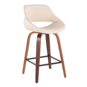 Pair of Lumi Source Fabrico mid-century modern counter stools with wooden seats and metal legs, set of two.
