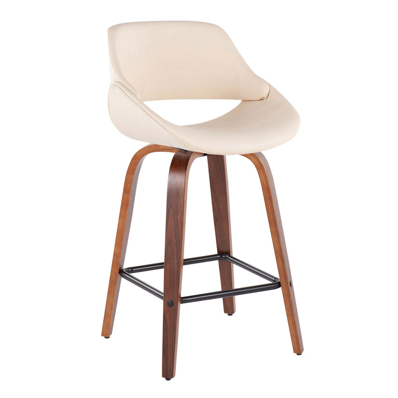 Pair of Lumi Source Fabrico mid-century modern counter stools with wooden seats and metal legs, set of two.