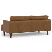 Livingston upholstered stationary sofa by Simpli-Home with plush cushions and soft fabric in a modern living room setting.