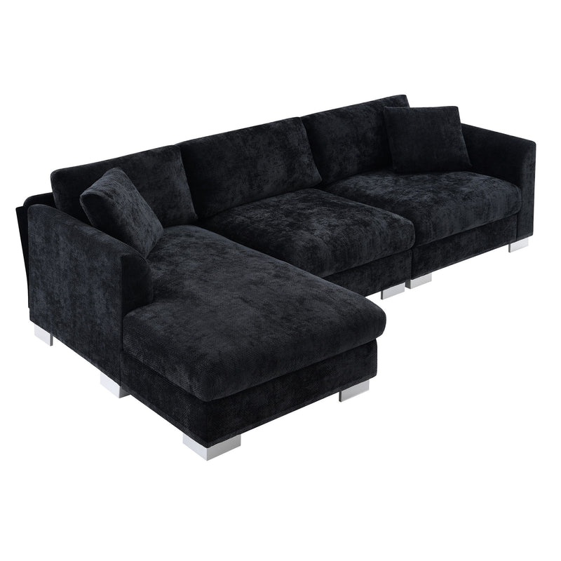 Luxe & Co. modern cloud L-shaped sectional sofa with two pillows, oversized chaise, four seats, and plush upholstery in a stylish living room