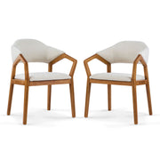 Indoor Upholstered Dining Armchair (Set of 2) - Beige / Teak - R&R Furniture Gallery (Fountain Valley, CA)
