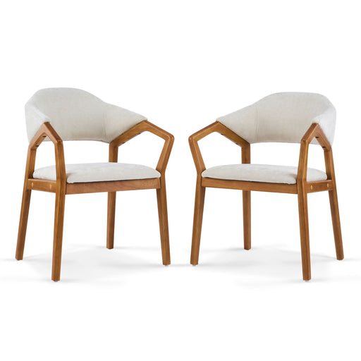 Indoor Upholstered Dining Armchair (Set of 2) - Beige / Teak - R&R Furniture Gallery (Fountain Valley, CA)