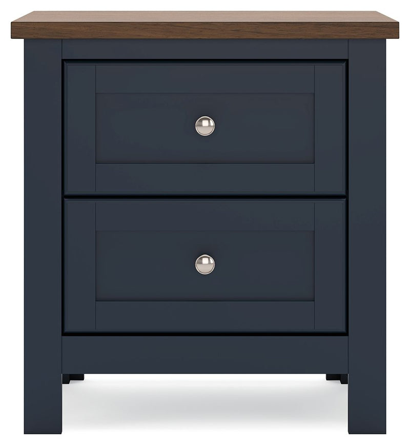Landocken - Two Drawer Night Stand - Brown / Blue - R&R Furniture Gallery (Fountain Valley, CA)