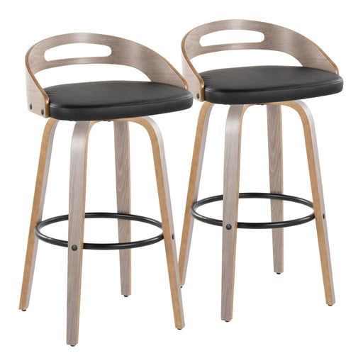 Set of two Lumi Source Cassis mid-century modern fixed height barstools with swivel, round footrest, and stylish design.