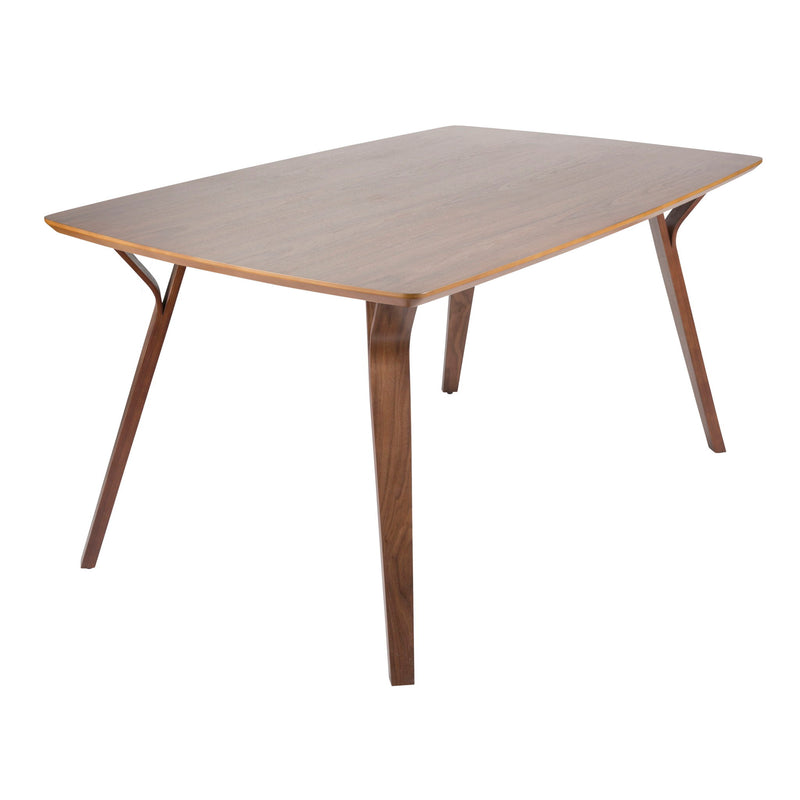 Lumi Source Folia Bacci 5-piece mid-century modern dining set with walnut and cream finish, including table and chairs.