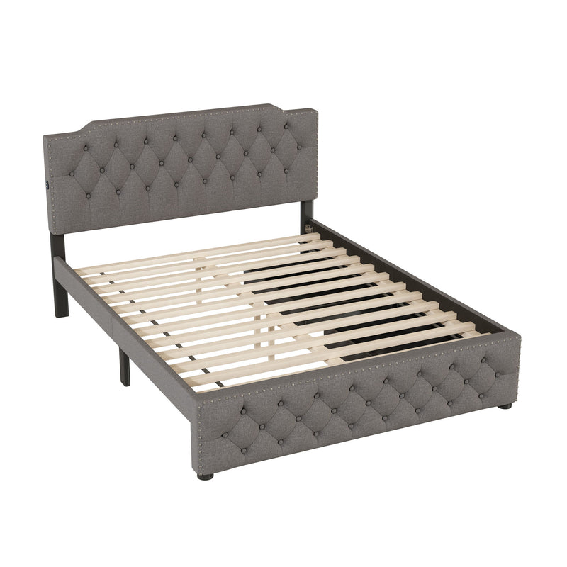 Upholstered Platform Bed With 2 Drawers And 2 Sets Of USB Ports On Each Side, Fabric - R&R Furniture Gallery (Fountain Valley, CA)