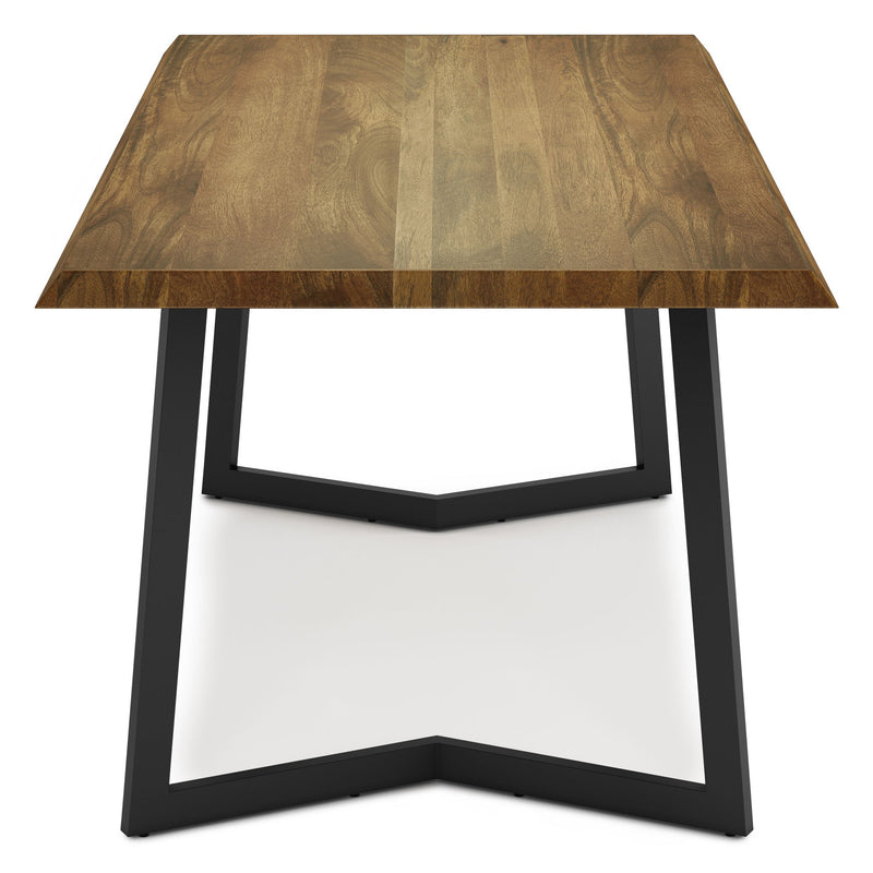 Simpli-Home Watkins sturdy dining table with solid wood surface and modern design, perfect for family meals.