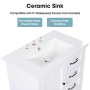 30" Bathroom Vanity With Sink, 3 Drawers, Adjustable Feet - R&R Furniture Gallery (Fountain Valley, CA)