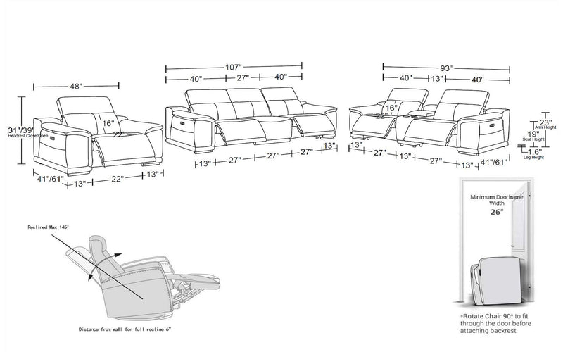 2679 - Power Reclining Sofa, Console Loveseat & Chair Set In Genuine Leather (5 Recliners)