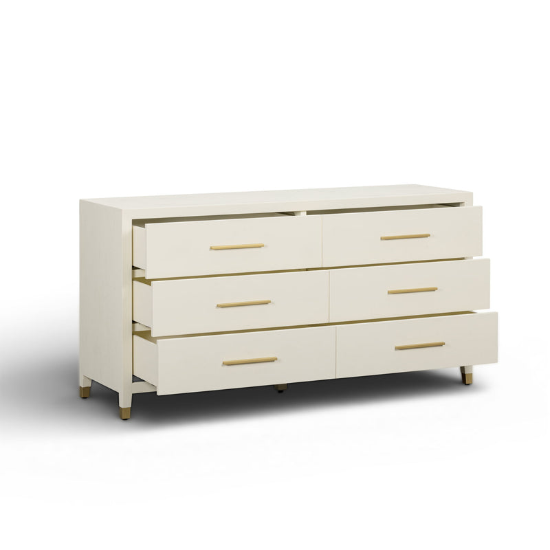 Dani - Faux Shagreen 6-Drawer Dresser - Cream - R&R Furniture Gallery (Fountain Valley, CA)