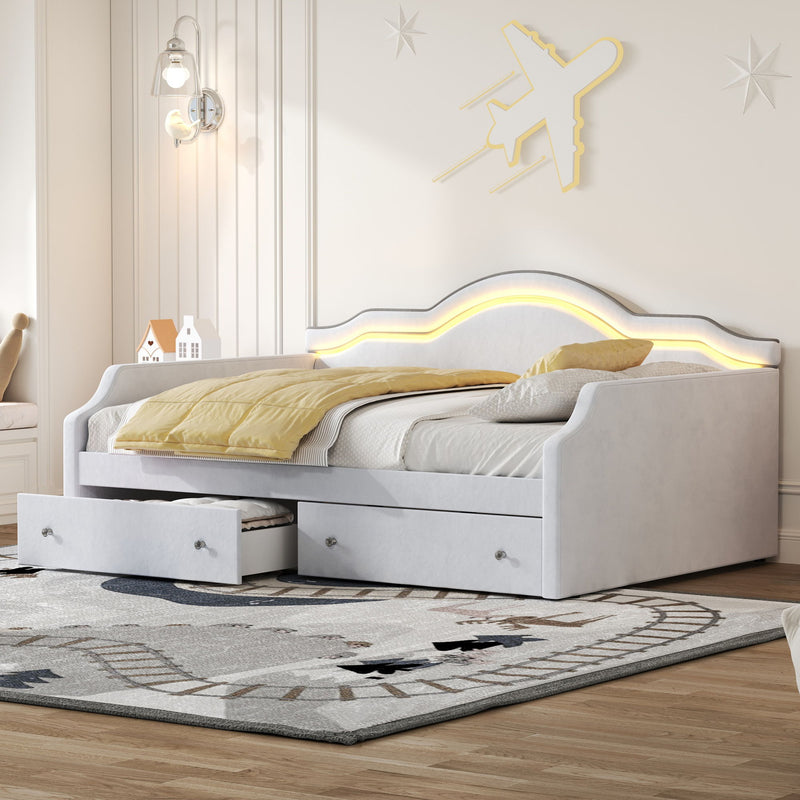 Upholstered Daybed With LED Lights And 2 Drawersme - R&R Furniture Gallery (Fountain Valley, CA)