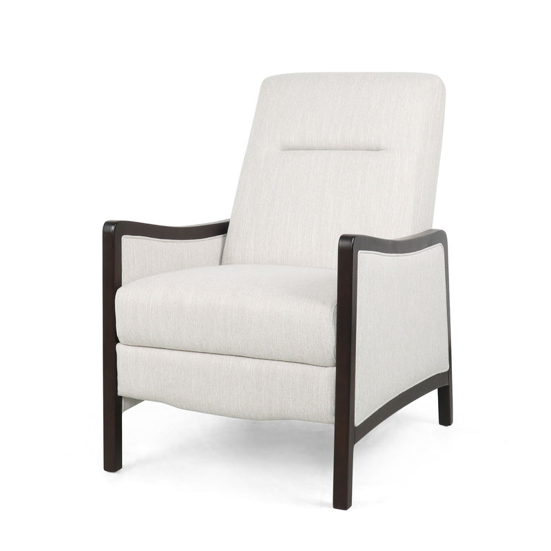Contemporary fabric upholstered Noble House Drury pushback recliner chair with plush cushioning and modern design.